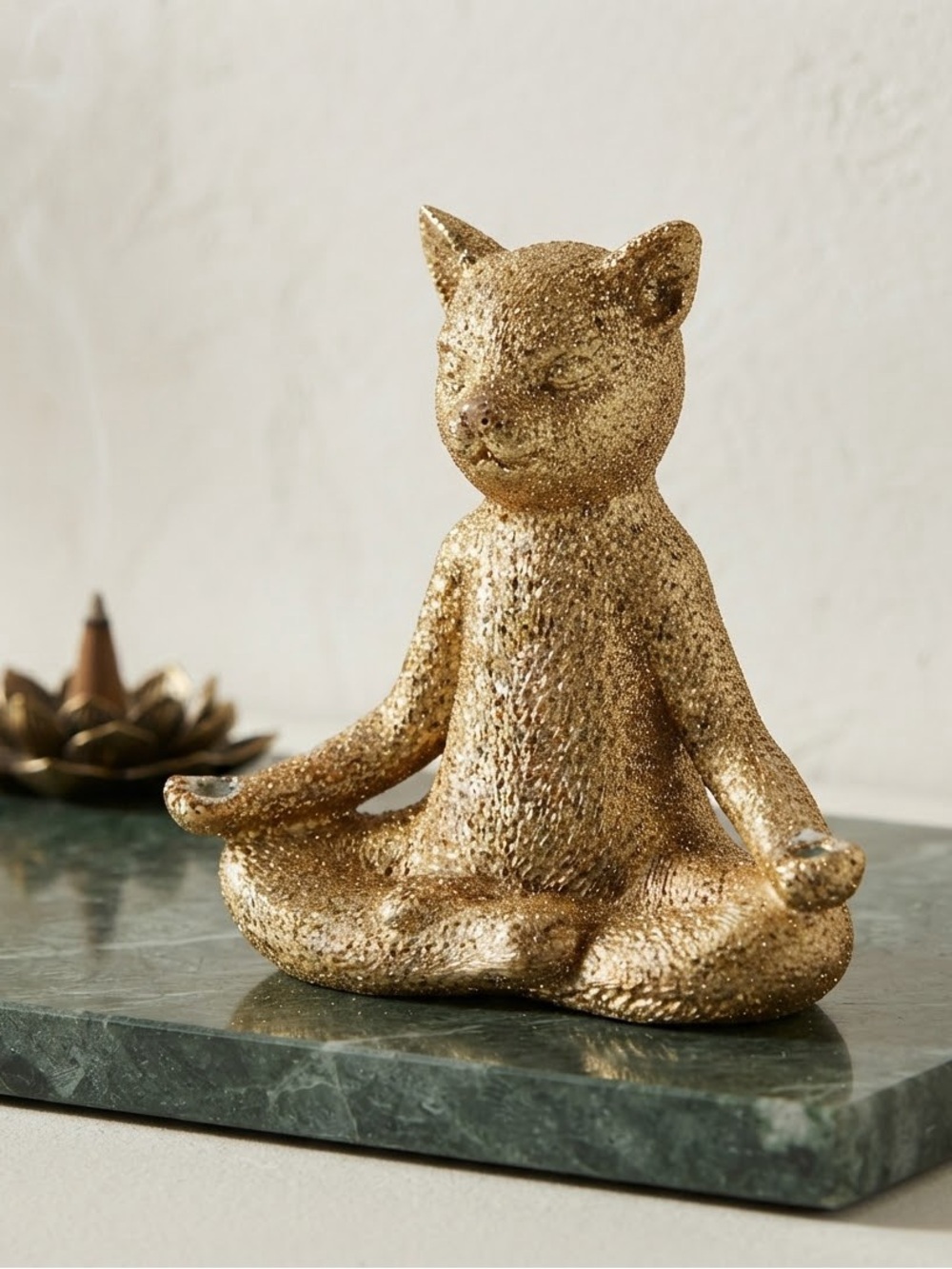 Sagebrook Home PolyResin 7" Yoga Cat metallic gold decoration boho style decor